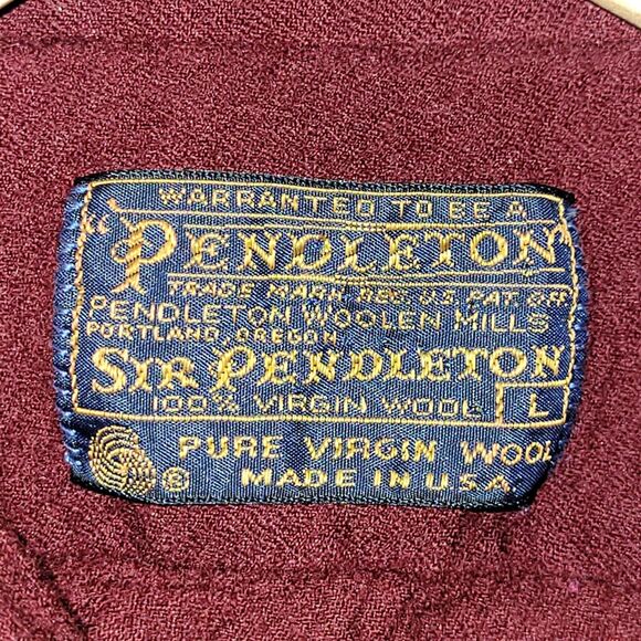 Vintage SIR PENDLETON Maroon Wool Button Down Shirt Size L Retro Warm *Flaw USA - Picture 7 of 7